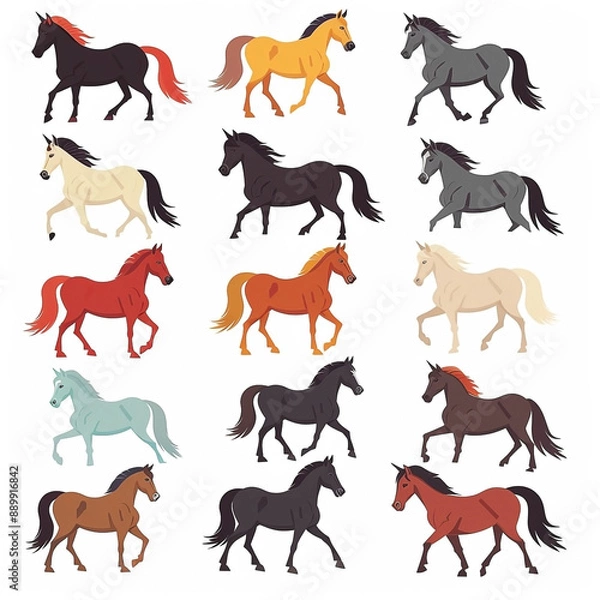 Fototapeta Icons Set of Different Horse Breeds on White Background