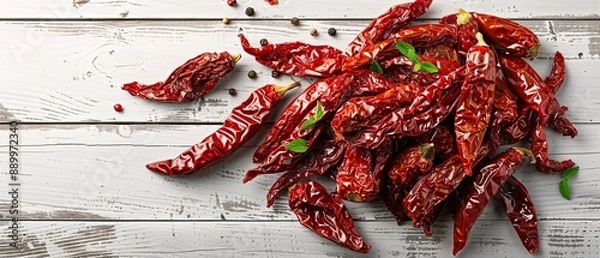 Fototapeta Sun-dried tomatoes on white table.