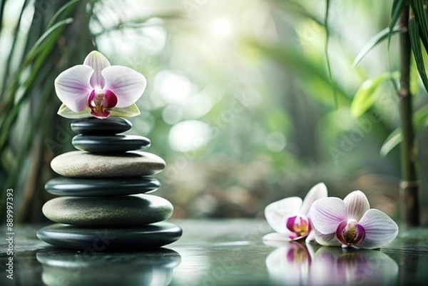 Fototapeta zen stones and orchid