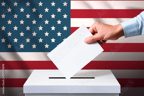 Fototapeta usa elections the hand of man putting vote in the ballot box