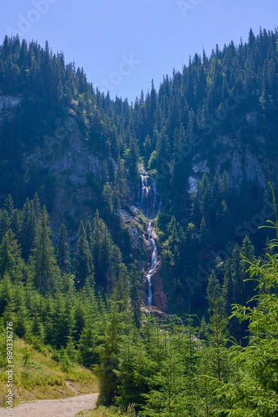 Fototapeta landscape with the Cailor waterfall in the Rodnei Mountains, Romania, the second highest waterfall in the country.