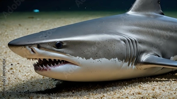 Fototapeta Close-up of a shark's face with sharp teeth.