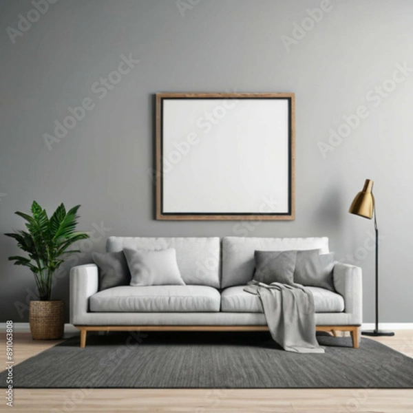 Fototapeta Modern Interior Background Empty Frame Mockup