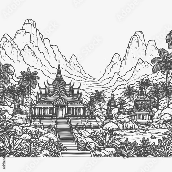 Fototapeta line art of a temple