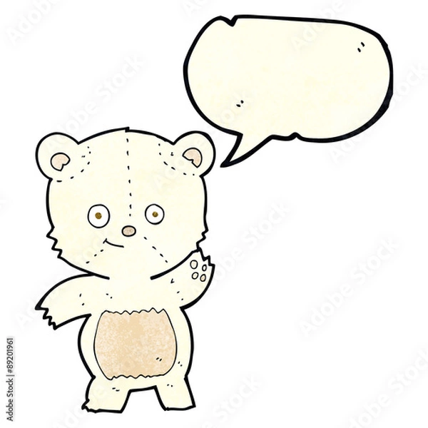 Fototapeta cartoon waving polar bear with speech bubble