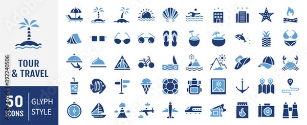 Fototapeta Set of 50 Tour and travel icon set. Travel and tour icons set. Tourism vector icon