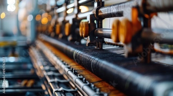 Fototapeta Closeup of a textile machine operating in a factory