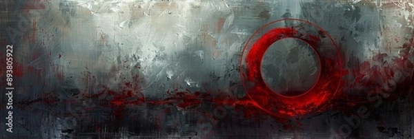 Fototapeta Abstract painting with a dynamic red circle, symbolizing life's meaning through expressive