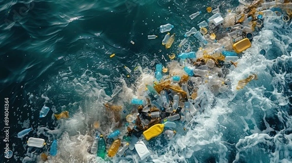 Fototapeta Polluted Depths: AI-Generated Image of Plastic Waste in the Ocean Floor