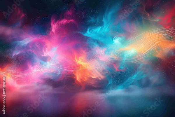 Fototapeta Abstract Cosmic Landscape with Vibrant Colors and Light Streaks