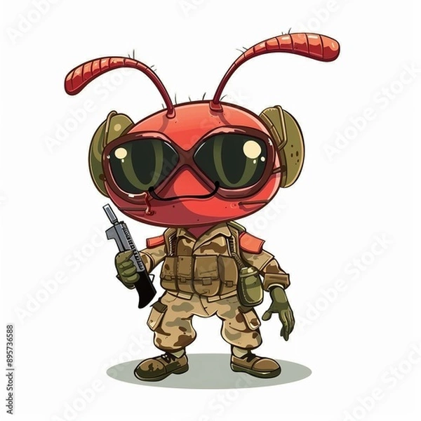 Fototapeta Ant Military animal fashion cartoon isolated whitebackground 16:9