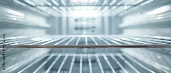 Fototapeta Modern Kitchen Essential: Pristine Refrigerator with Empty White Wire Shelves and Bright Light