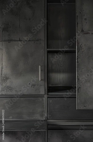 Fototapeta a black kitchen cabinet in a modern style.