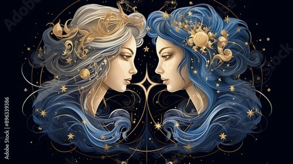 Fototapeta  Twelve zodiacs concept. Gemini zodiac sign horoscope Gemini zodiac sign horoscope