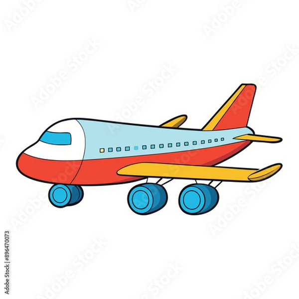 Fototapeta Plane cartoon vector illustration, isolated on white background .top view