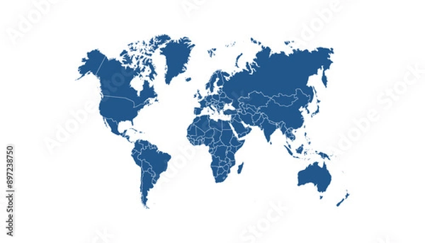 Fototapeta World map. Blue modern vector map. Silhouette map.