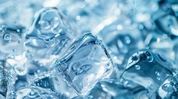 Fototapeta A close up of ice cubes in a glass of water