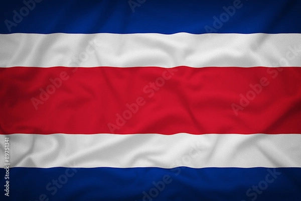 Fototapeta Costa Rica flag on the fabric texture background,Vintage style