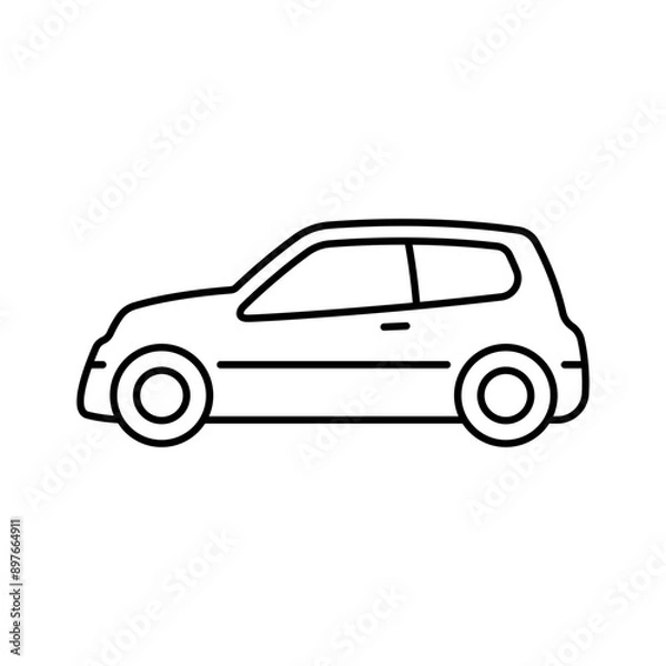 Fototapeta Car icon. Black outline linear silhouette. Editable strokes. Side view. Vector simple flat graphic illustration. Isolated object on white background. Isolate.