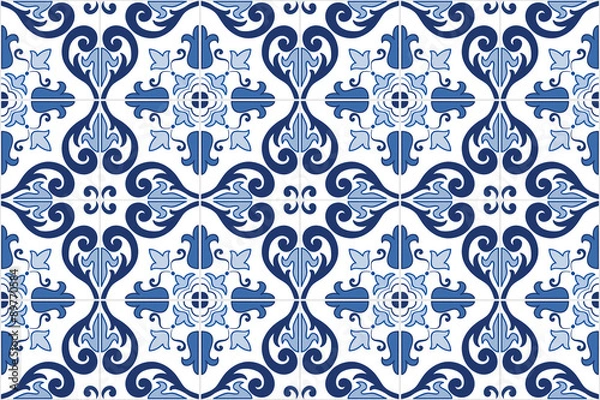 Fototapeta Traditional ornate portuguese tiles azulejos. Vintage pattern. Abstract background. Vector hand drawn illustration, eps10. 
