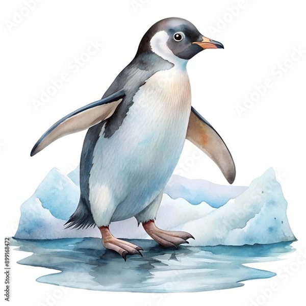 Fototapeta Penguin walking on the ice. ai generative image