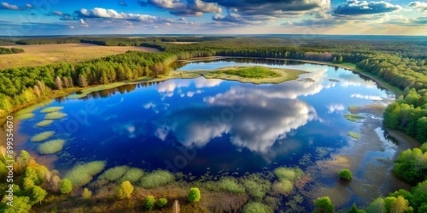 Fototapeta Top view of the lake and swamp on the background abstraction AI Generative