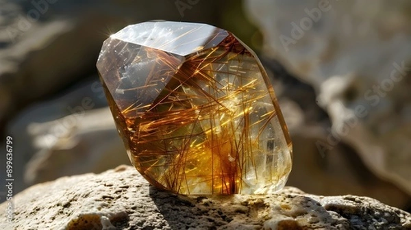 Fototapeta A rich golden yellow topaz crystal, perfectly cut to enhance its fiery brilliance and warm hues.