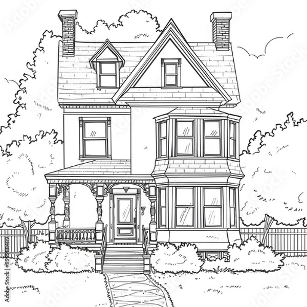 Fototapeta Normal house coloring page for children