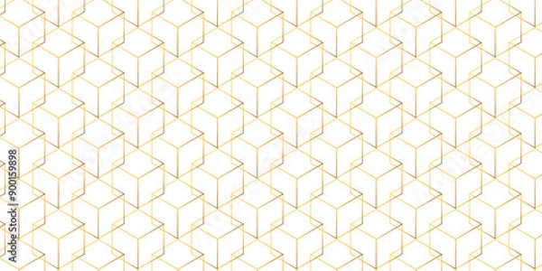 Fototapeta Abstract hexagonal futuristic geometric backdrop gold line background and embossed hexagon , honeycomb gold cube hexagon concept design abstract technology background vector wallpaper.