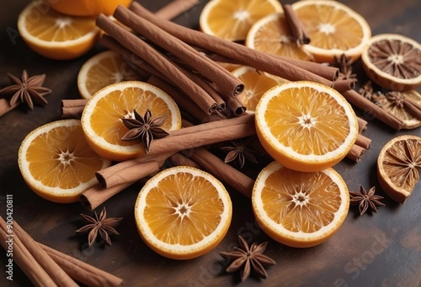 Fototapeta A close-up photograph of sliced dried orange