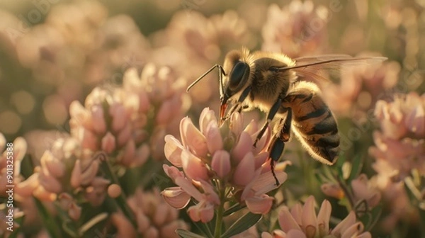 Fototapeta Symbiotic Relationships, Close-up shots of symbiotic relationships in nature, such as bees pollinating flowers, highlighting the interconnectedness of life