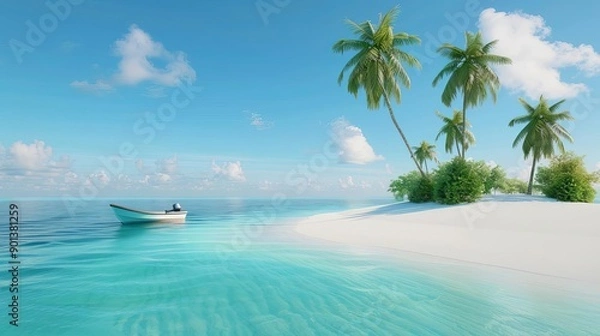 Fototapeta Hidden tropical island escape, white sand, turquoise ocean, solitude