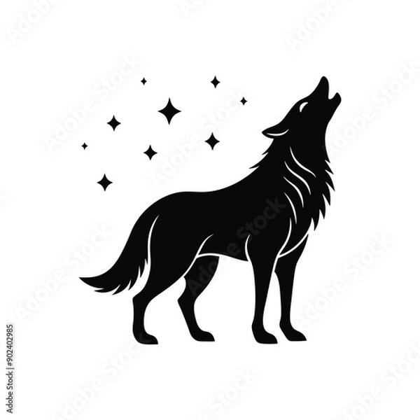 Fototapeta wolf and dog animal, dog, vector, silhouette, horse, mammal, illustration, wolf, black, wild, nature, farm, isolated, pet, white, wildlife, animals, cartoon, pig, art