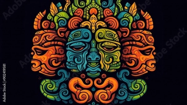 Fototapeta Intriguing artwork featuring a surreal psychedelic face with a radiating third eye and symmetrical line art.