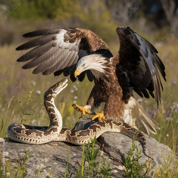 Fototapeta Eagle fighting with snake