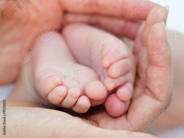 Fototapeta Mother holding her child's feet