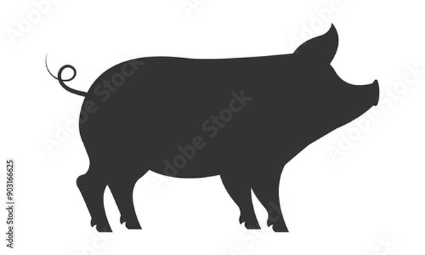 Fototapeta Pig silhouette on white background. Vector illustration.