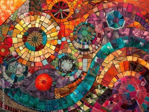 Fototapeta Abstract background with mosaic tiles and intricate arrangements