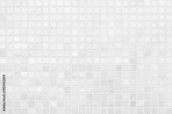 Fototapeta White tile wall background bathroom texture. Ceramic wall and floor tiles mosaic background in bathroom design pattern wallpaper decoration.