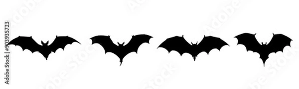 Fototapeta Black bat silhouette cutout. Set of bat animal silhouette on transparent background