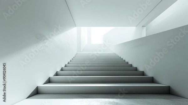 Fototapeta A modern white staircase leading upwards towards a bright, open space.  The clean lines and minimalist design create a sense of progress and possibility.