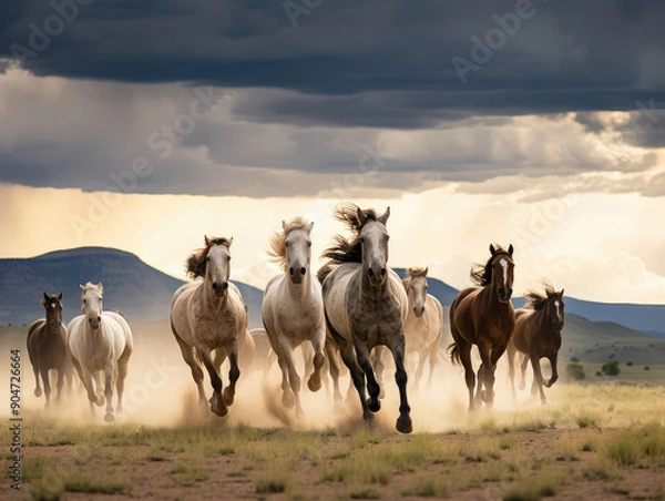 Fototapeta Majestic Herd of Horses Galloping in the Wild