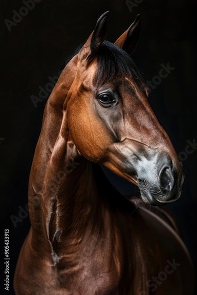 Fototapeta Majestic Arabian Horse Portrait on Dark Background