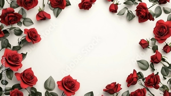 Fototapeta illustration of bunch of red roses seen from above for decoration, closeup, white background, 3d render
