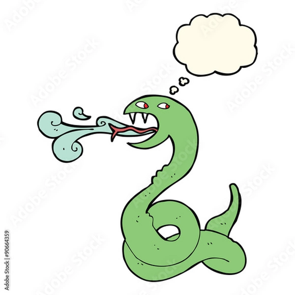 Fototapeta cartoon hissing snake with thought bubble