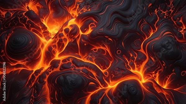 Fototapeta Lava hot flow flame texture, liquid black red inferno background