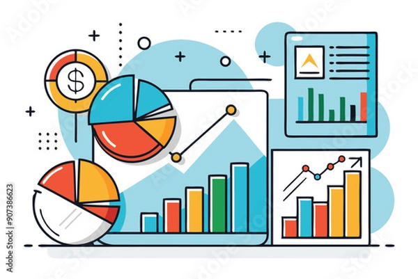 Fototapeta Colorful Charts and Graphs Illustrating Business Data and Financial Growth