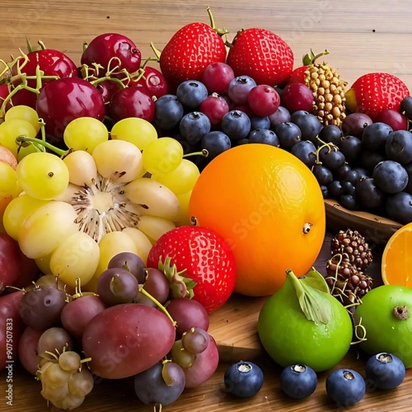 Fototapeta Fresh fruits, delicious berries, raspberry,apple,