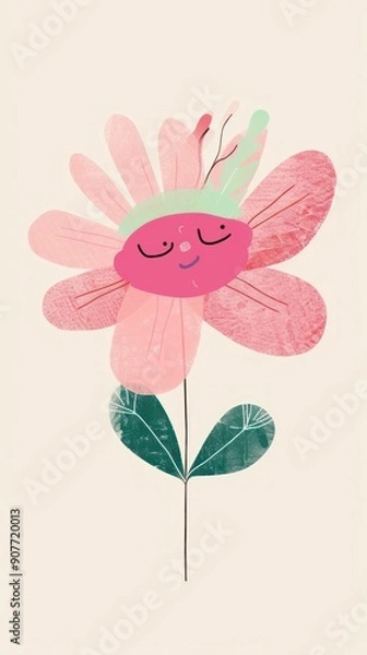 Obraz Cute flower character illustration drawing nature sketch.