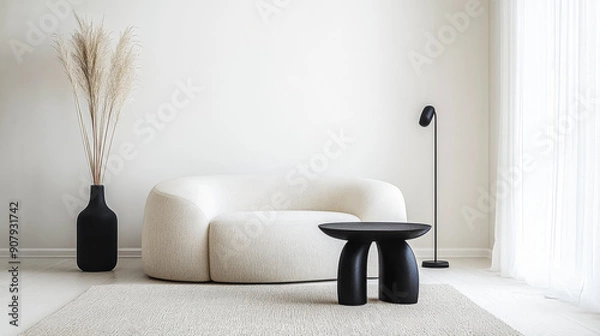 Fototapeta Scandinavian minimalist room interiors with minimal furniture or ornaments.